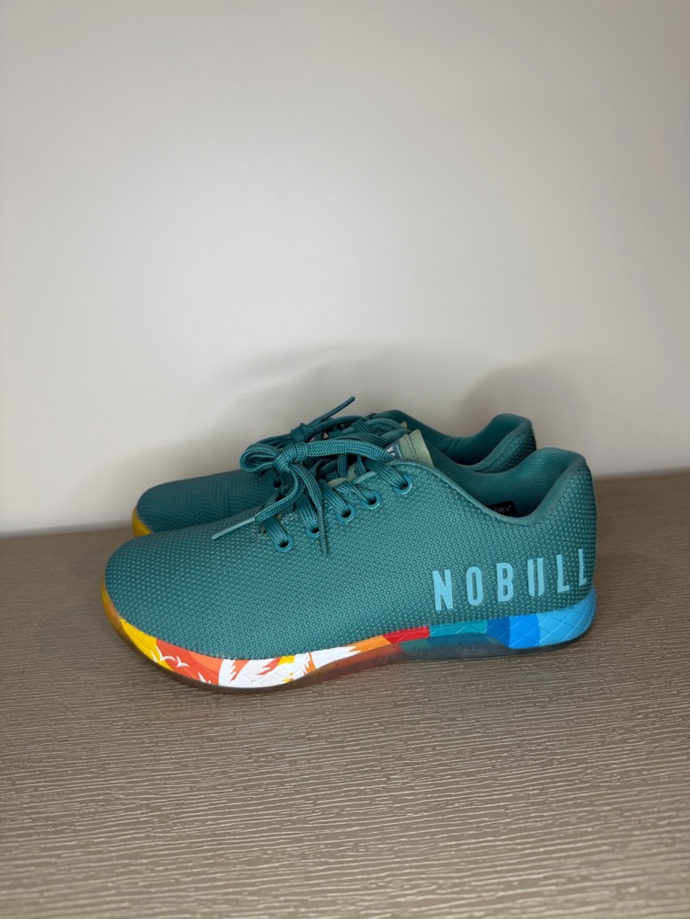NOBULL Teal Athletic Shoes with Yellow and Orange Toe Accents